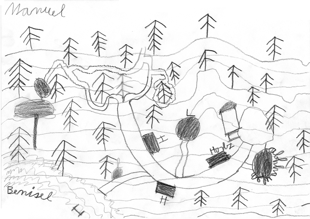 Wald bei Wittenberge. Zeichnung von Manuel aus der Klasse 4b, Rolandschule Perleberg
